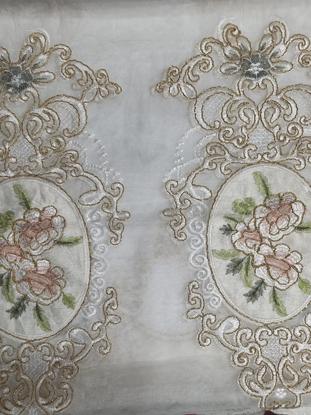 Slow Soul Classical Embroidered Flower Sheer Curtains - 2 Panels Size 49W by 96L